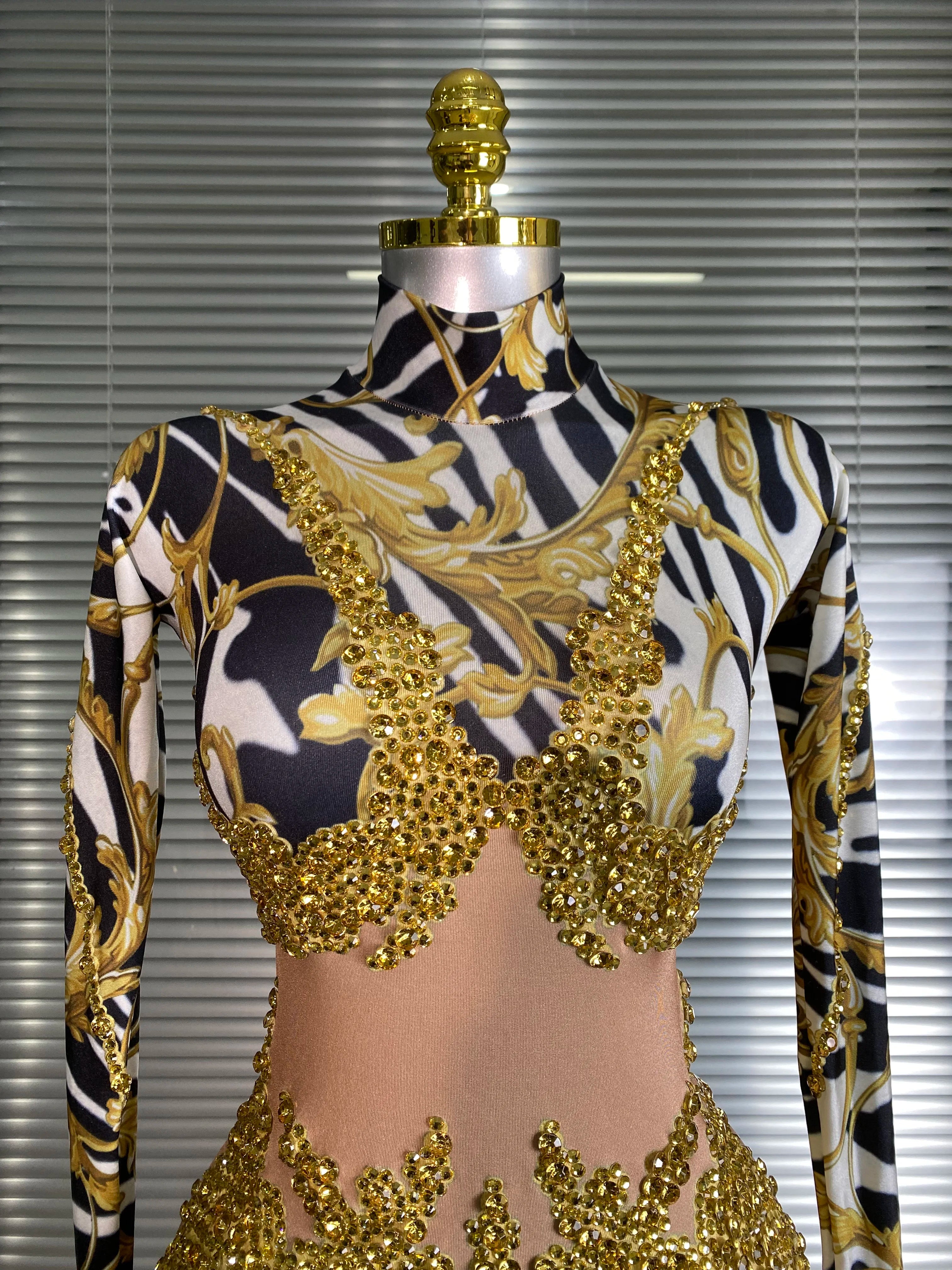 Women Sexy Skin Gold Bodycon Jumpsuit Celebrity Designer Singer Dancer Night Club Rompers