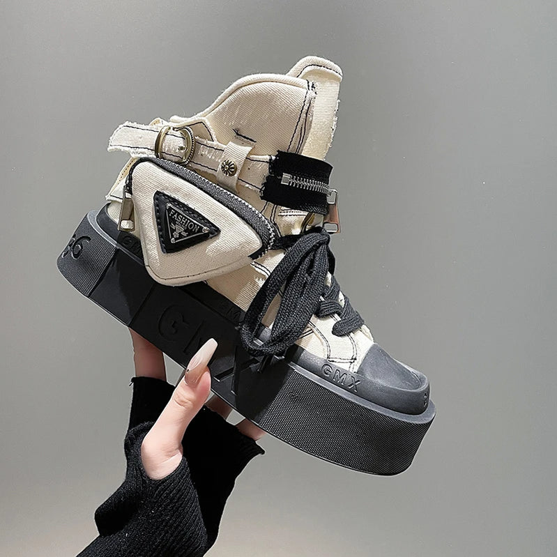 New Women's Ankle Boots Fashion Cowboy Knight Boot Punk Gothic Classic Denim Canvas Shoes Short Goth Platform Shoes