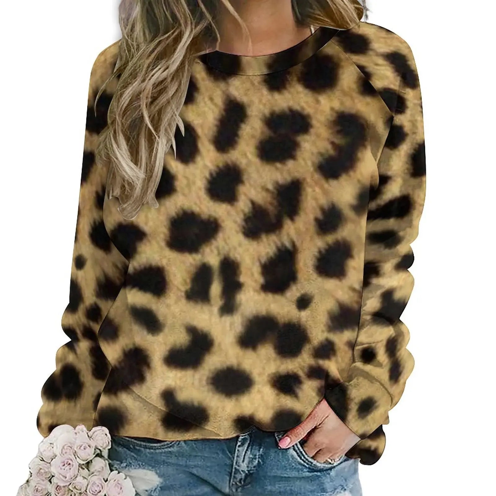 Jungle Cheetah Casual Hoodies Female Leopard Skin Green Leaves Print Hoodie Long Sleeve Street Fashion Oversized Sweatshirts style-13