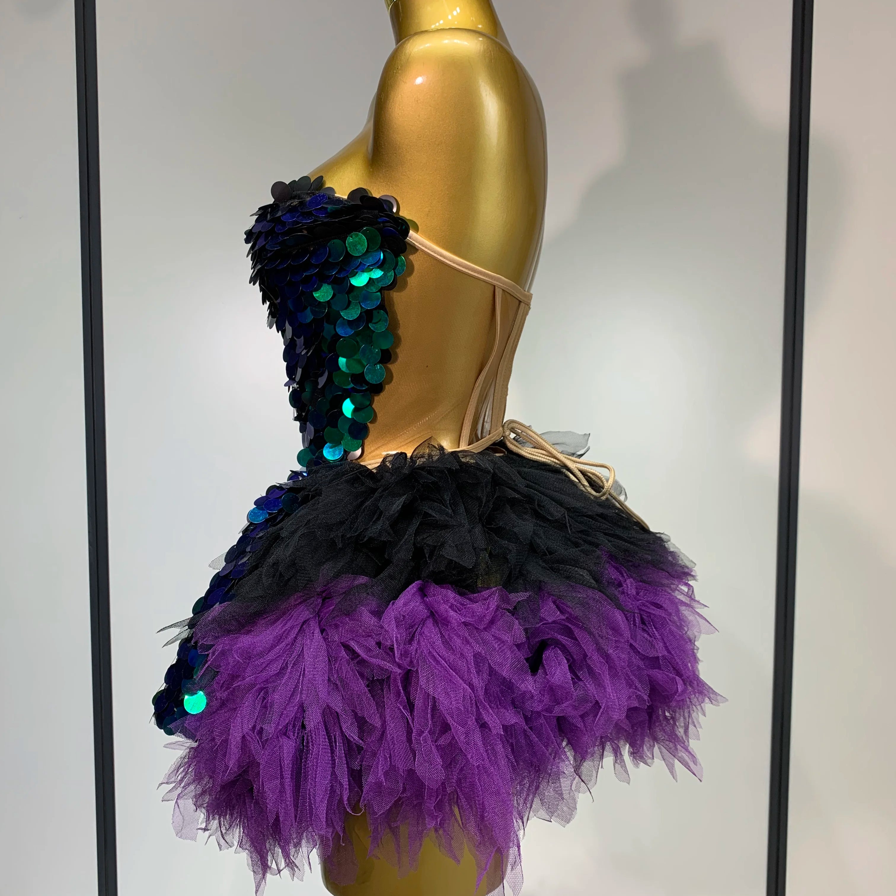 Two Pieces Set Women Stage Performance Costume Birthday Evening Party Nightclub outfit Drag Queen Sexy Backless Mini Skirt Set