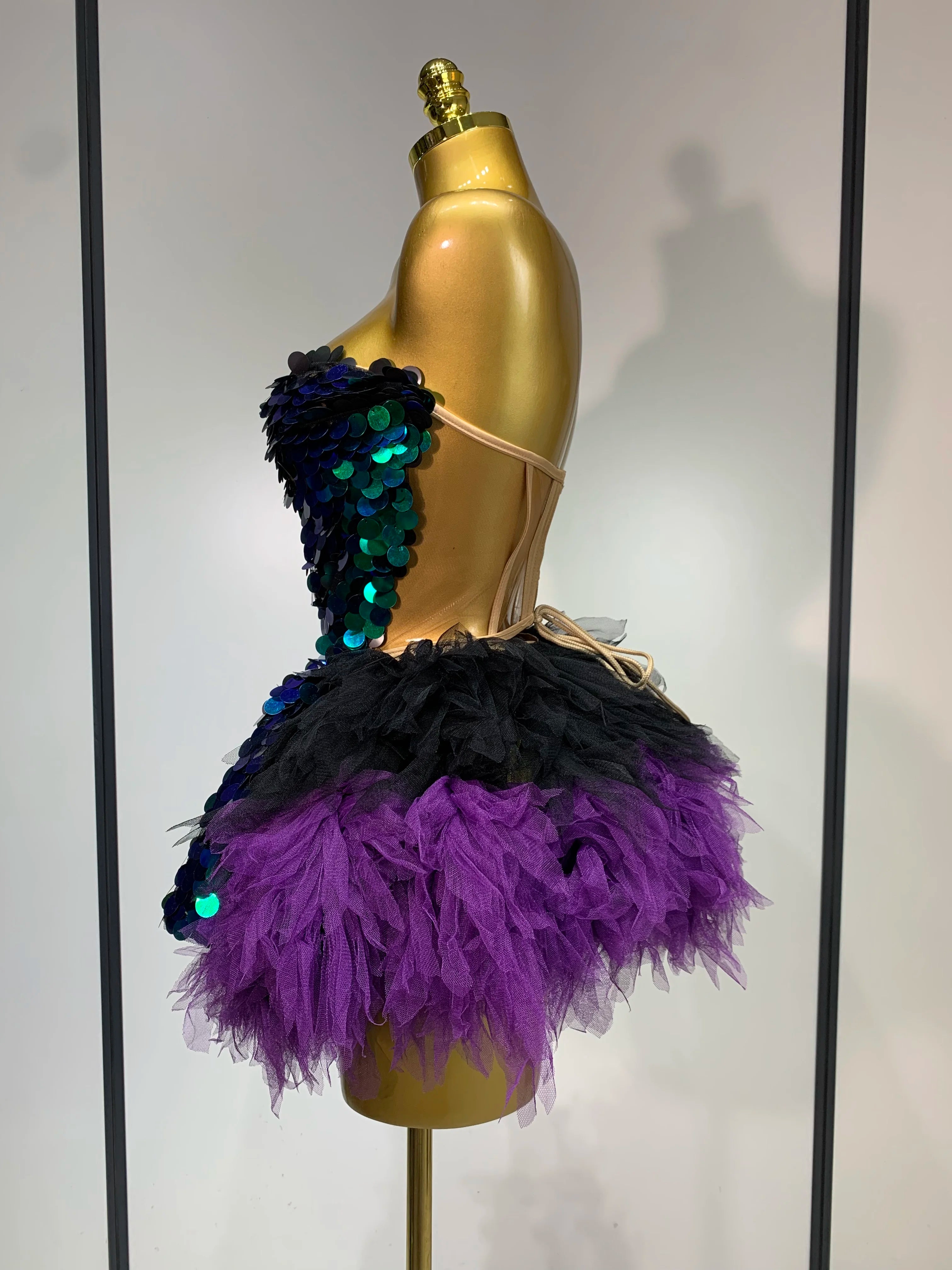 Two Pieces Set Women Stage Performance Costume Birthday Evening Party Nightclub outfit Drag Queen Sexy Backless Mini Skirt Set