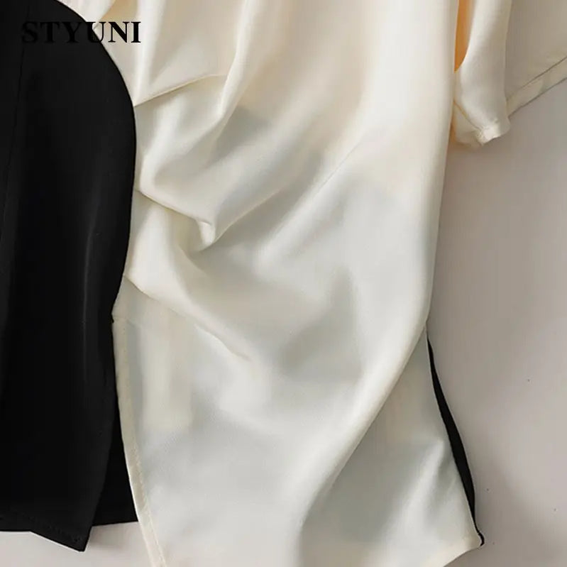 Asymmetric Spliced O-Neck Batwing Short Sleeve Women's Blouse Shirt Pullover Korean Fashion Female Clothing Tops Summer 2023
