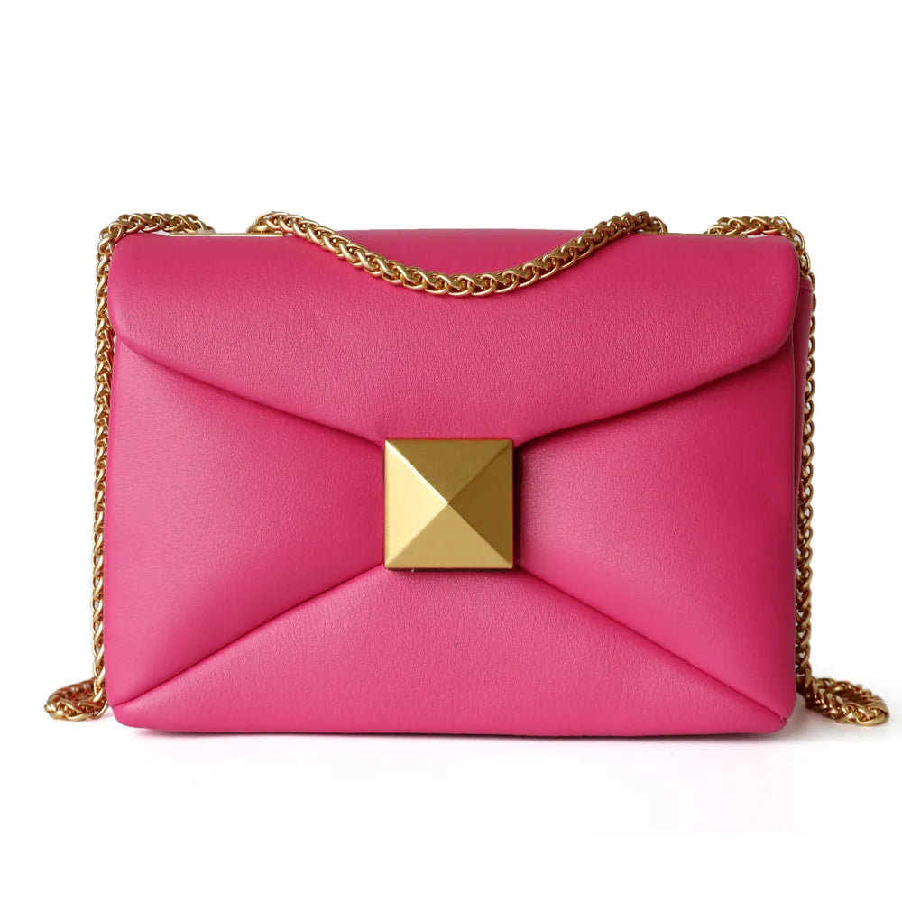 Women's Bag Luxury Designer Fashion Leather Crossbody Small Square Bag Cowhide Underarm Shoulder Bags Rose