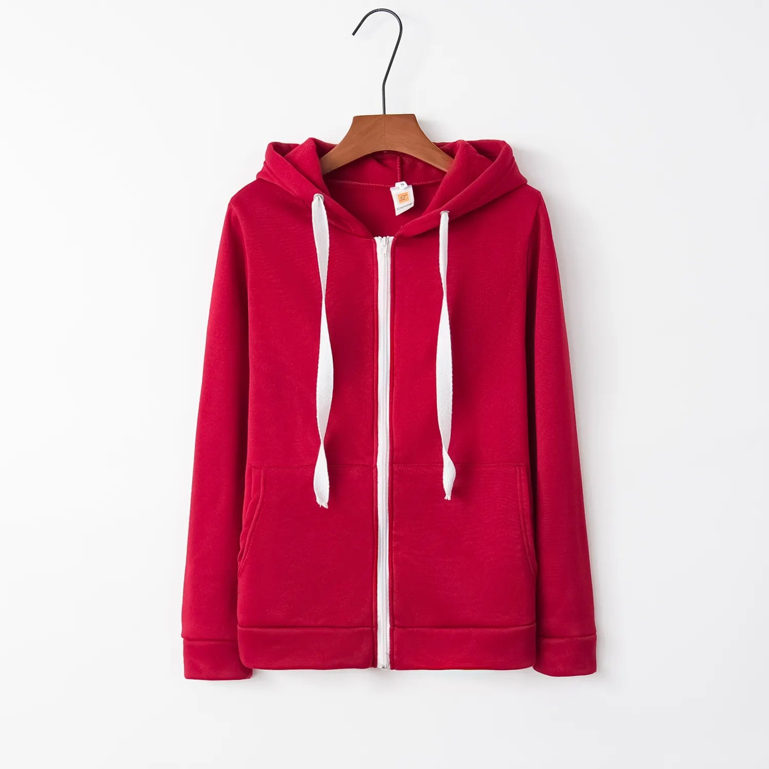 Fashion Trend Zipper Hooded Long-sleeved Plus Cashmere Sweater Coat Red