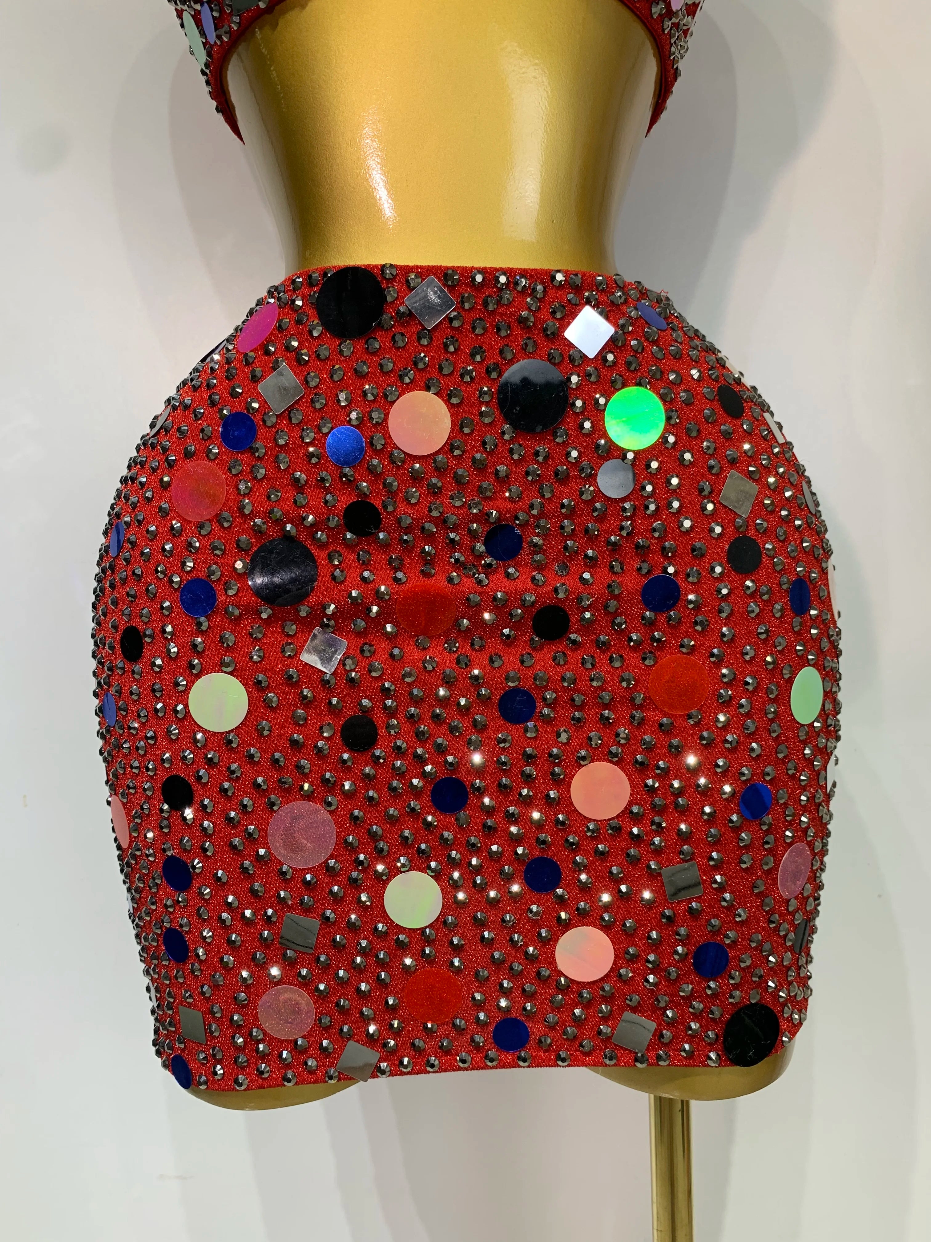 High Quality Luxury Rhinestone Sequin Sexy Two Piece Set 2025 New Fashion Nightclub Sparkly Perform Stage Costume Birthday Dress