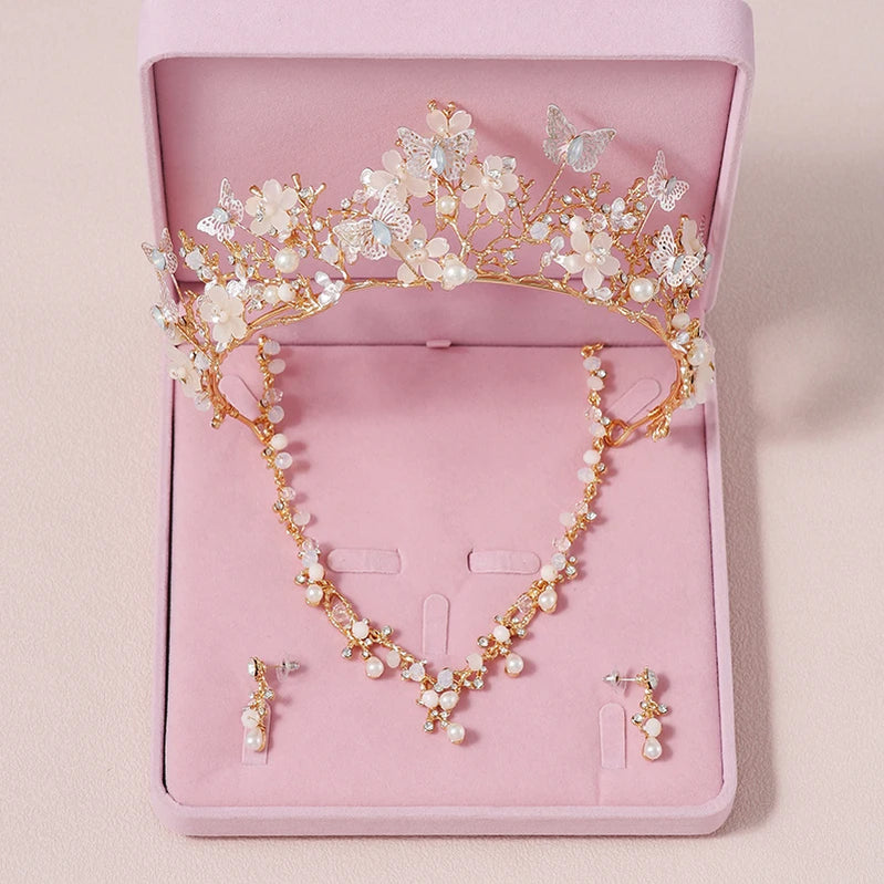 Bridal Jewelry Sets Crown Necklace Earrings Four Pack Silver Colour Women's Fashion Wedding Tiaras TS-0027-B-XL-0015-A Tiaras