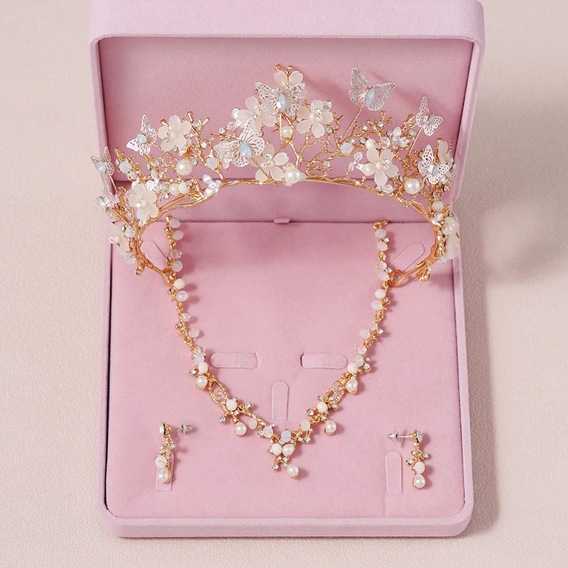 Bridal Jewelry Sets Crown Necklace Earrings Four Pack Silver Colour Women's Fashion Wedding Tiaras TS-0027-B-XL-0015-A Tiaras