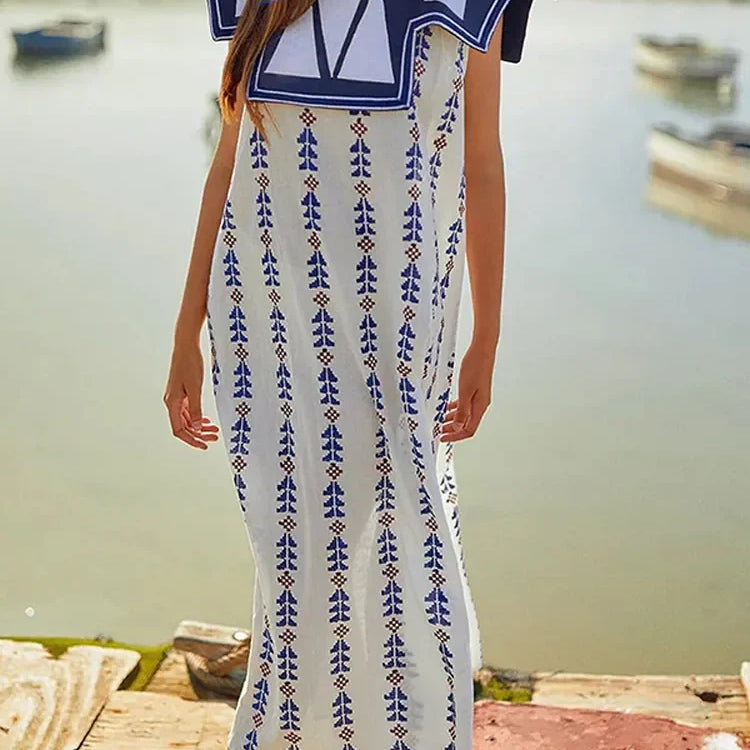 Fashion Lapel Flying Sleeve Print Dress Women Loose O Neck With Tassels Belt Midi Dresses Spring Elegant Female Party Vestidos