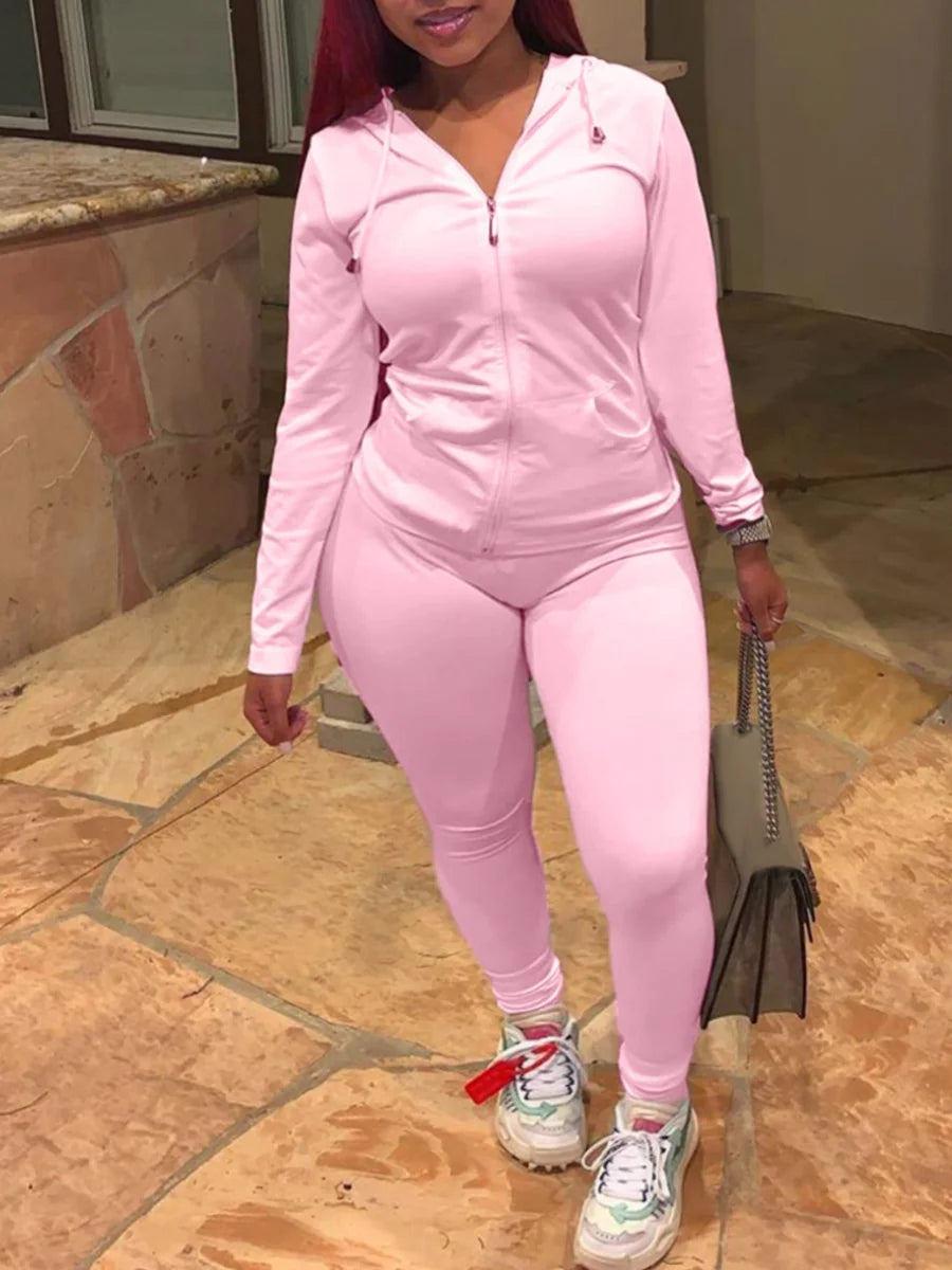 LW Plus Size Autumn Womens Kangaroo Long Sleeve Casual Tracksuit Set  Hooded Collar Pocket Design Two Piece Pants Set Outifits