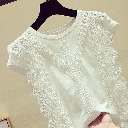 Women Summer Tops Crochet Lace Tees Sexy Vintage Sleeveless Vest Tank 5XL T Shirts Loose Blouse Casual Tees Beige