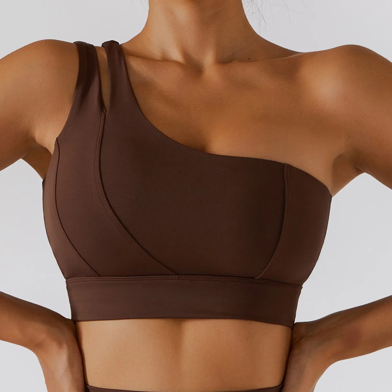 Yoga Skirt Set Women Workout Sport Gym Wear Suit High Wais Fitness Crop Top Female Tennis Sportswear One Shoulder Bra Coffee-Bra 1pcs