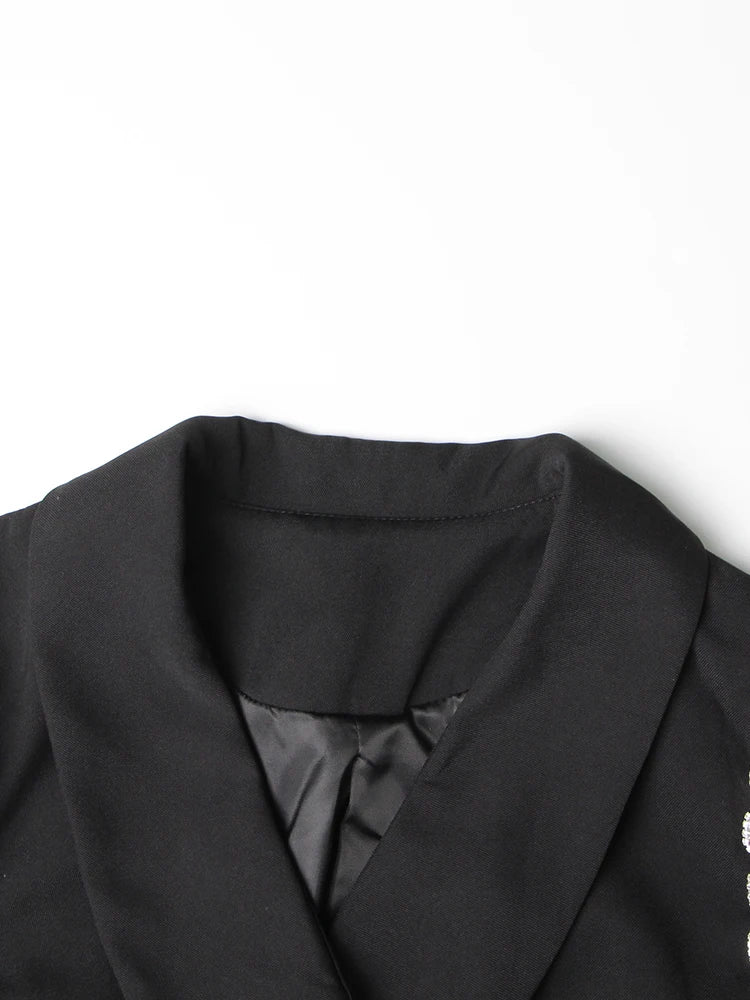 TWOTWINSTYLE Slimming Solid Blazers For Women Lapel Long Sleeve Patchwork Diamond Temperament Blazer Female Fashion Clothing New