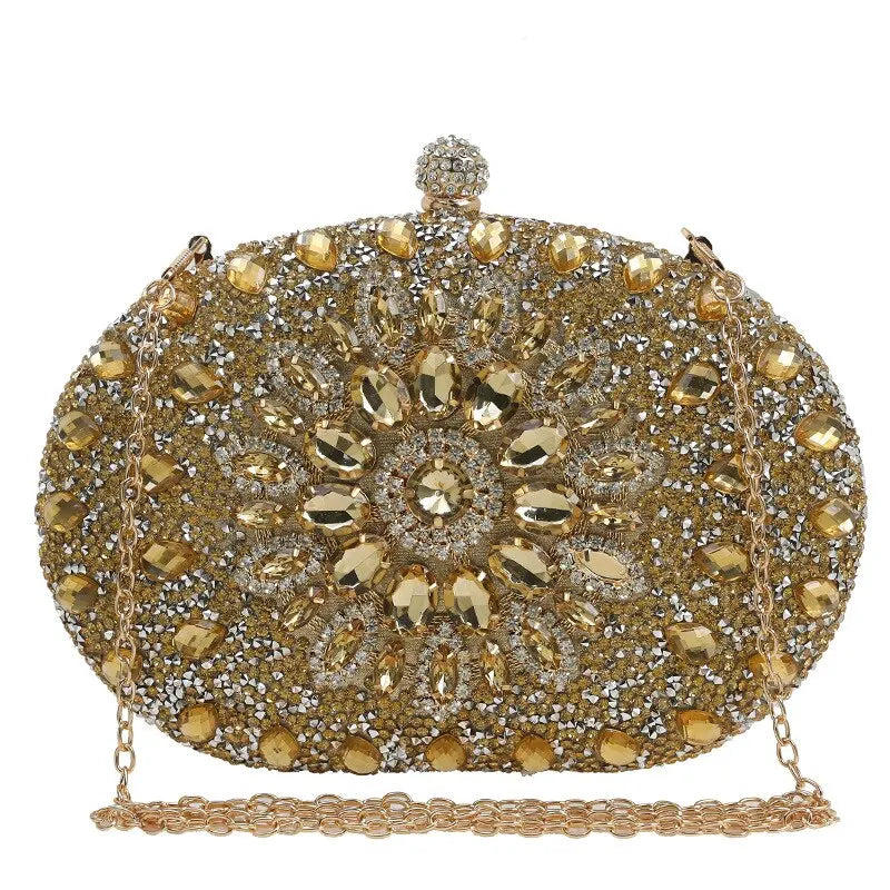 Women Dinner Bag Fashion New Sunflower Inlaid Diamond Banquet Hand Bag Dress Evening Bag Golden