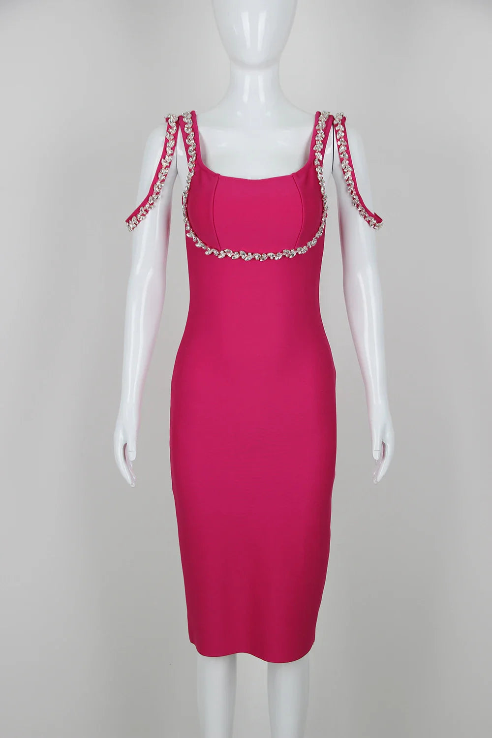 Factory Wholesale Women's Rose Red Spaghetti Strap Diamond Tight Sexy Celebrity Cocktail Party Bandage Dress Rose Red