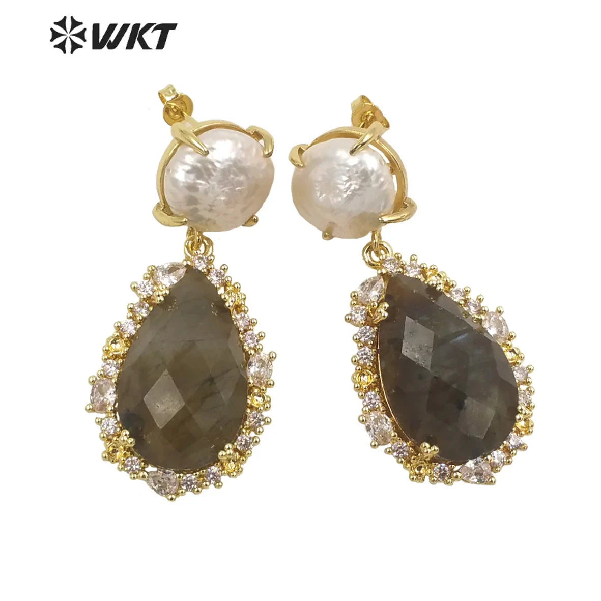 WKT-E698 WKT 2022 Elegant gift earrings new style gemstone gold-plated Earrings Retro party accessories jewelry trend new labradorite