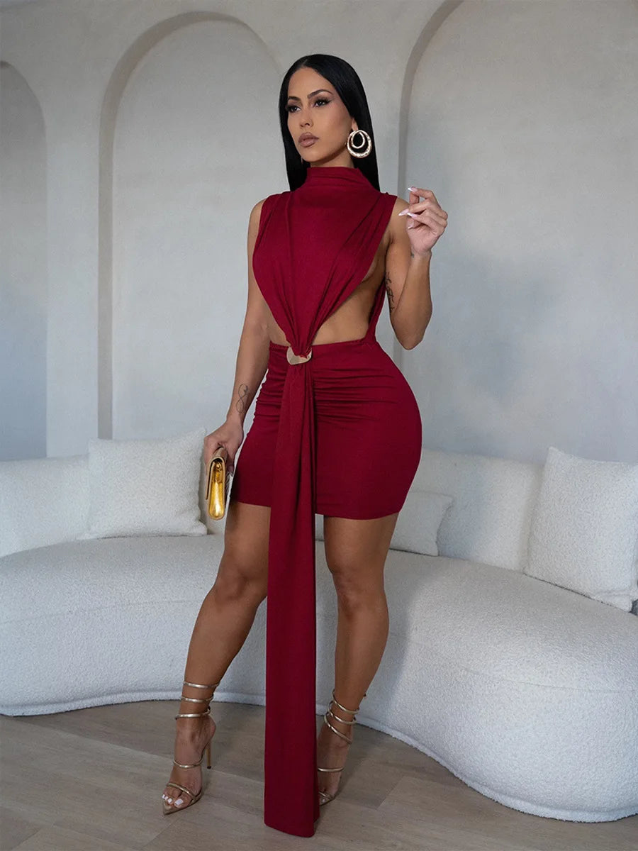 CM.YAYA Women O-neck Ruched Stacked Bodycon Midi Mini Dress 2025 Summer Birthday Evening Party Club Vestidos Sexy Chic Dresses