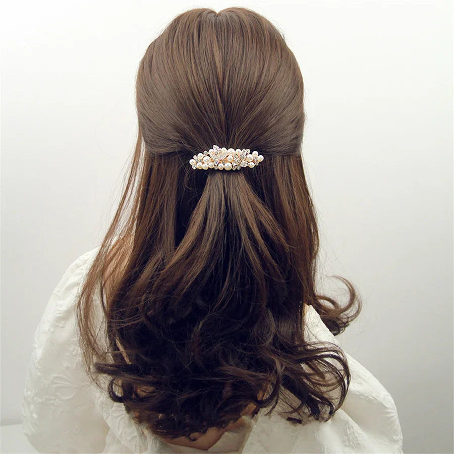New Sweet Crystal Spring Hair Clips Exquisite Pearl Flower Spring Hairpin Hair Barrettes For Women Girl Fashion Hair Accessories