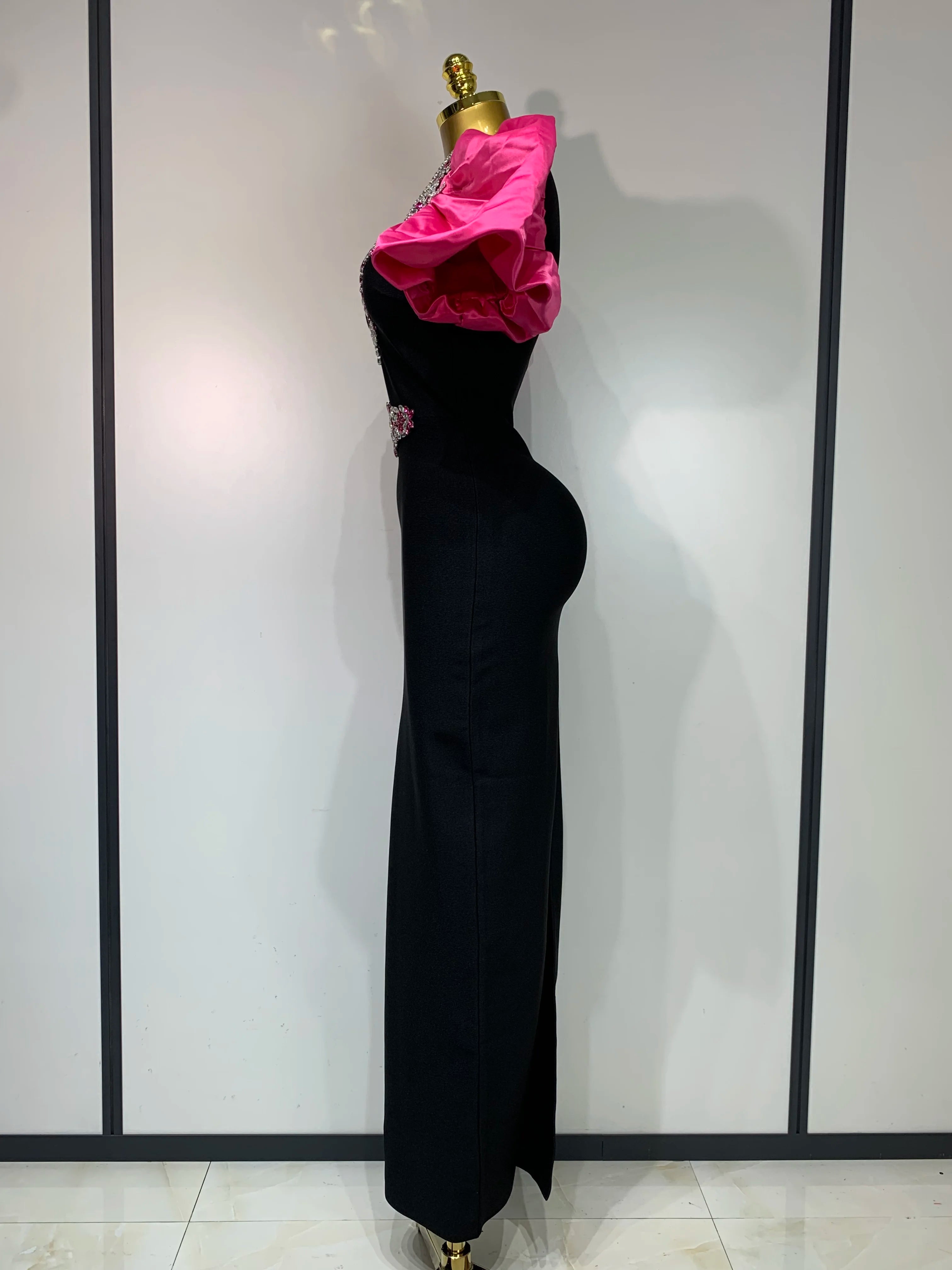 Women Sexy Puff Sleeve Square Collar Shinning Crystal Bodycon Long Bandage Dress Celebrate Evening Party Luxury Birthday Dress