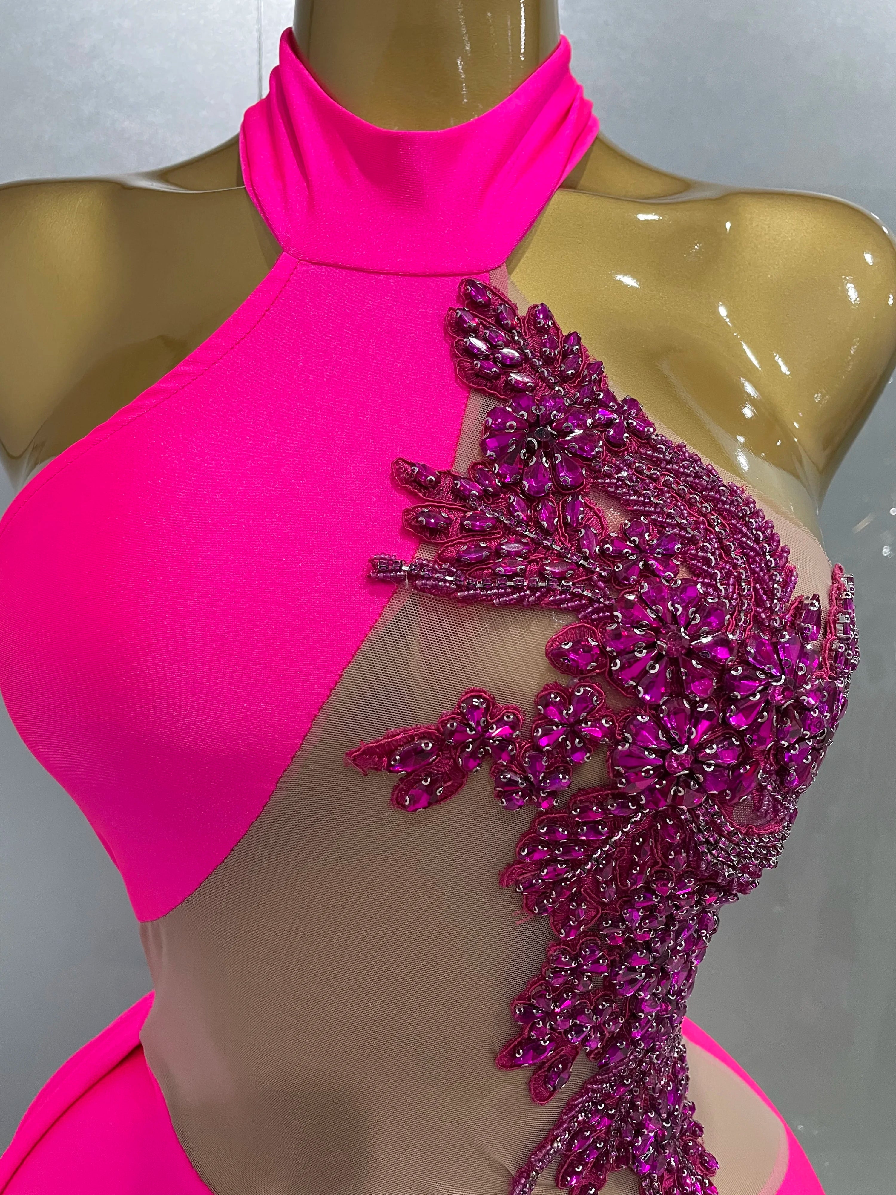 Sexy Sparkly Beaded Mesh See-Through Backless Cocktail Short Dress 2025Women Evening Prom Celebrate Birthday Party Stage Costume