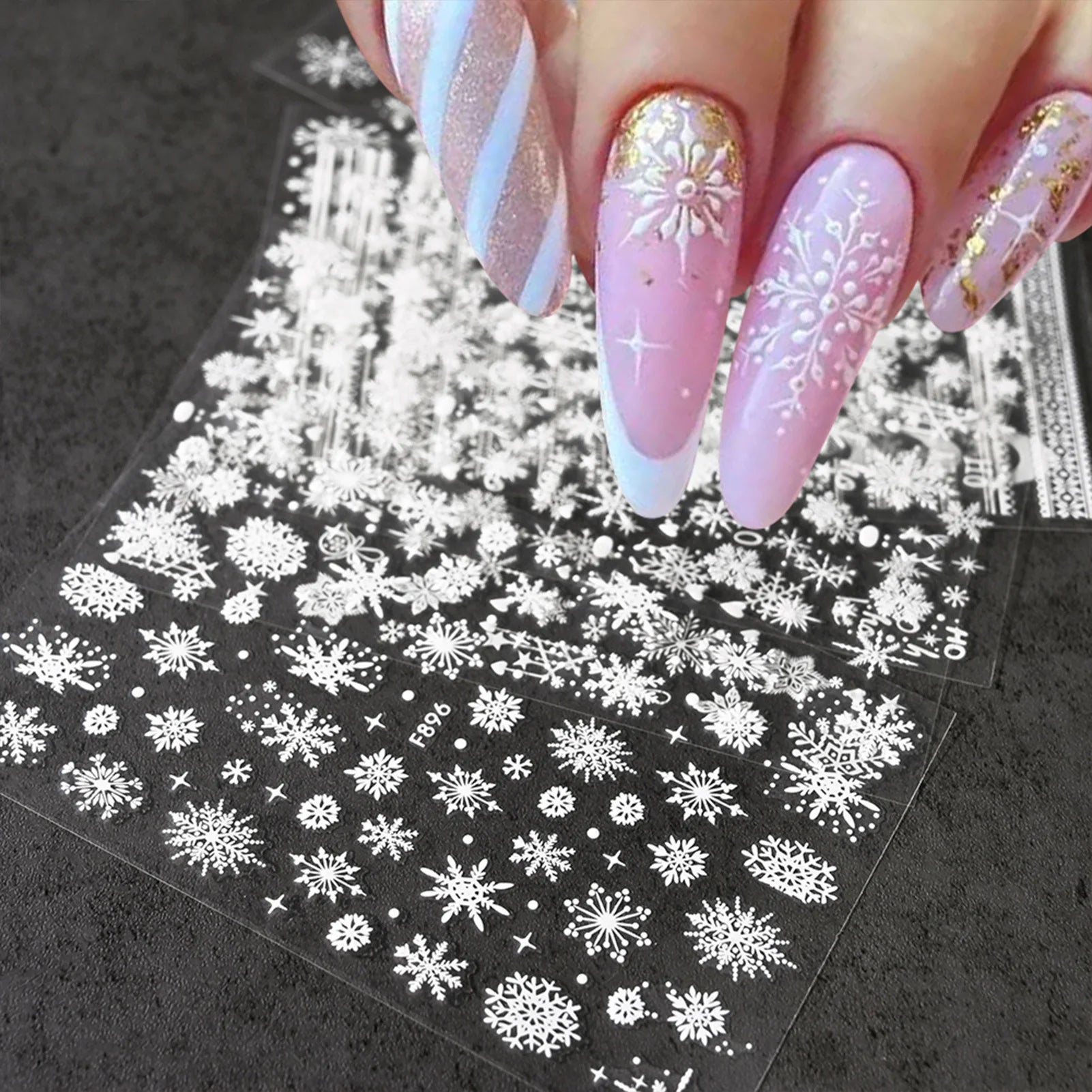 10Pcs Winter White Snowflake/Deer Nails Stickers Christmas Party Self Adhesive Nail Art Decoration DIY Charm Manicure Decals