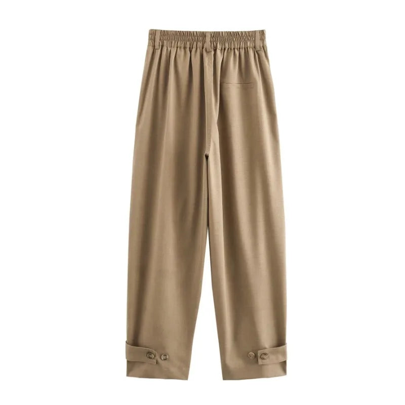 TRAF ZR Set of Two Pieces for Modern Women Khaki Sets for Women 2 Pieces Elegant Minimalist Korean Style Set Cozy Sets