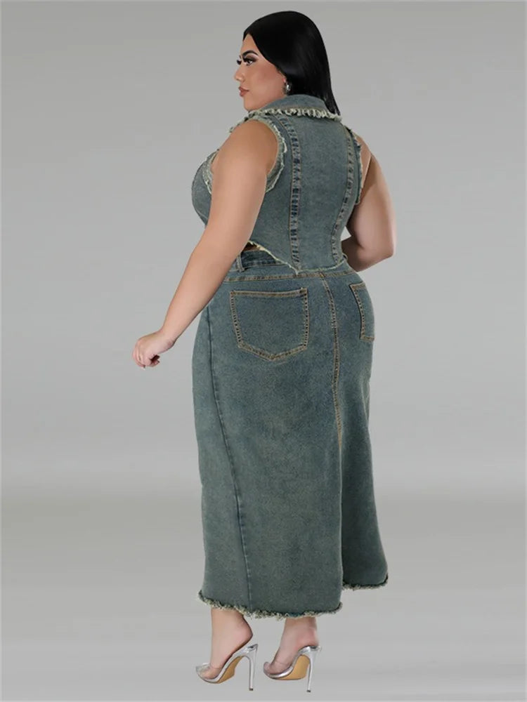 Wmstar Women Plus Size Denim Skirts Sets Two Piece Set Casual Summer Turn-down Collar Crop Tops Streetwear Matching Suits 2024