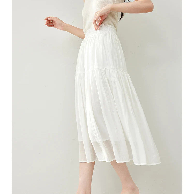 Vimly Black Elegant A-line Women's Midi Skirt Spring Simple Elastic Waist Solid Thin Female Skirts Women's Clothing M6079