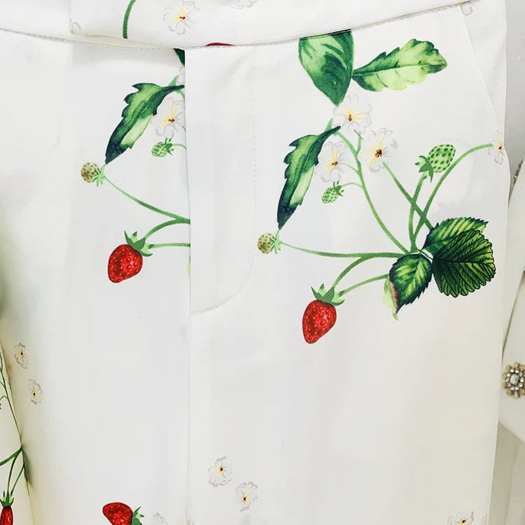HIGH QUALITY Newest Designer Runway Suit Set Women's Single Button Strawberry Floral Printed Blazer Pants Suit 2pcs