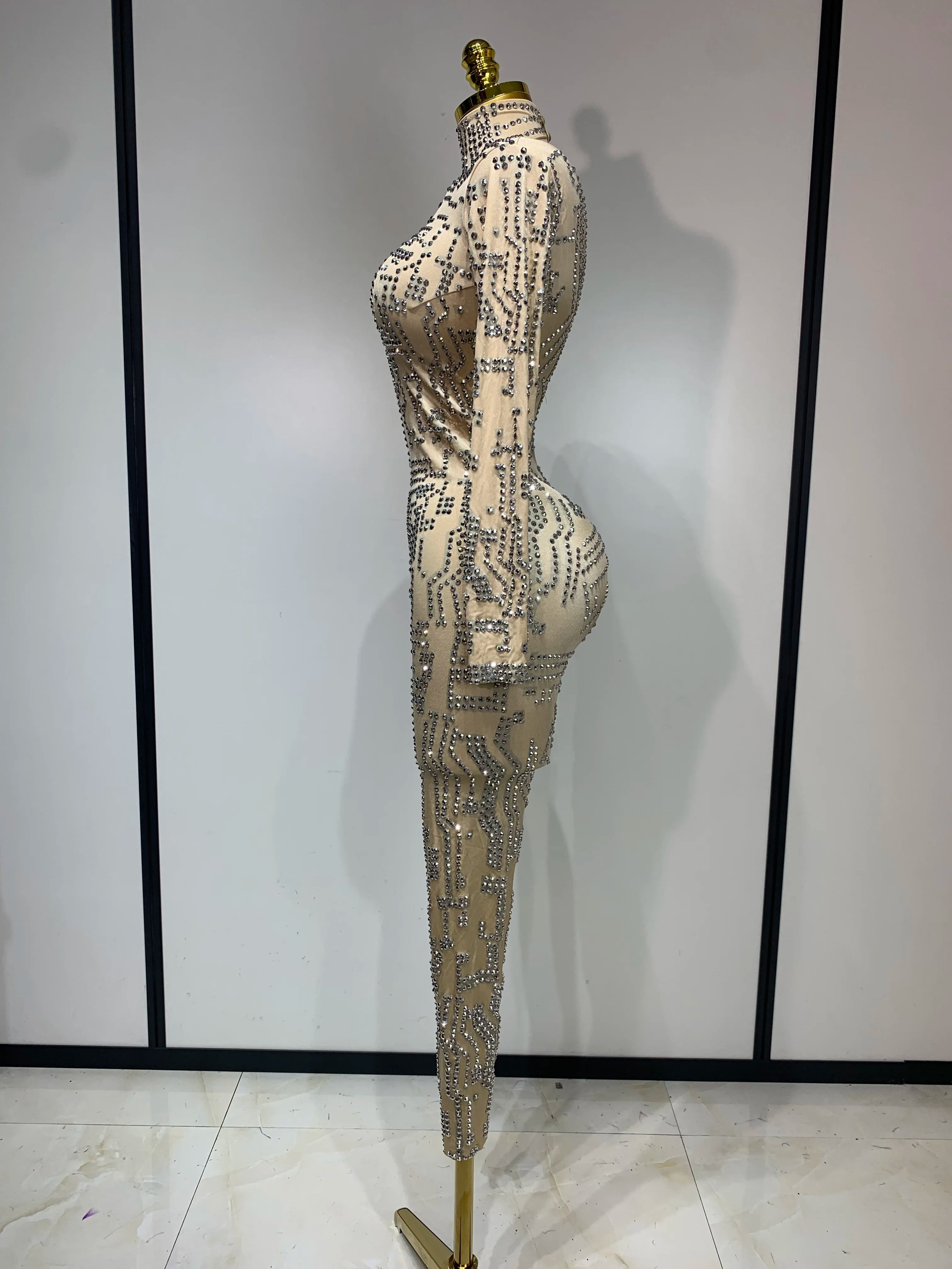 Shining Rhinestones Jumpsuits for Women Sexy Stretch Dance Jumpsuit Birthday Party Nightclub Stage Wear Drag Queen Costumes