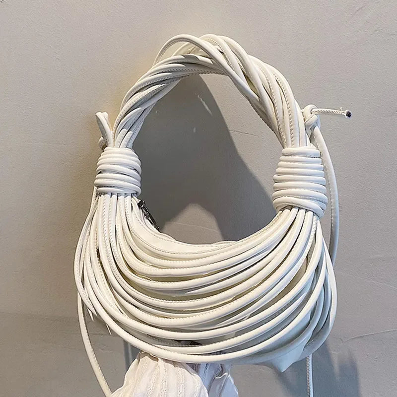 Luxury Women Handbags Designer Brand Handwoven Noodle Bag Rope Knotted Pulled Hobo Half-Moon Bag Green White Evening Clutch WHITE (26cm-15cm-5cm)