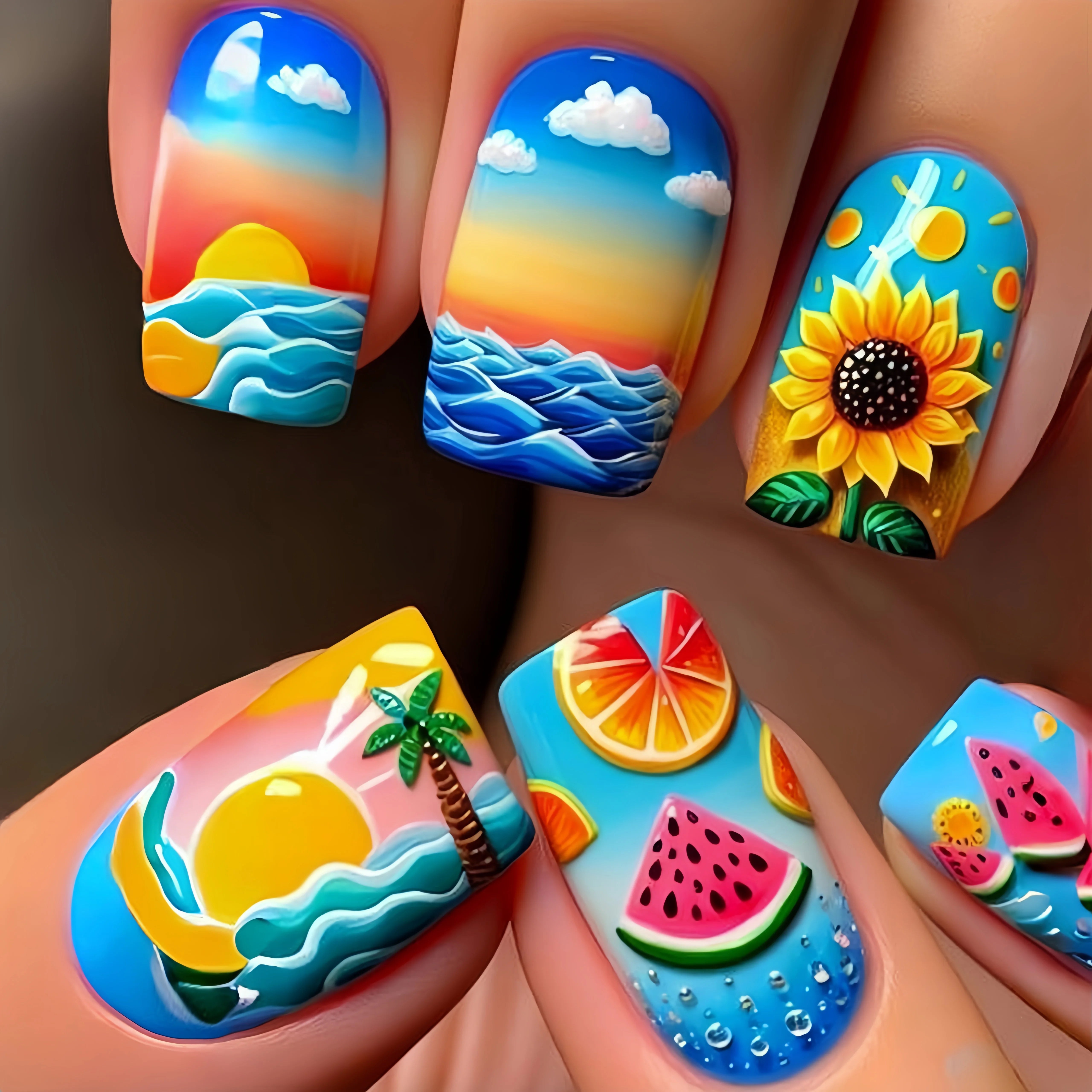 Medium and long square-shaped European manicure, fashionable manicure for New Year and spring and summer, purple gradient flower