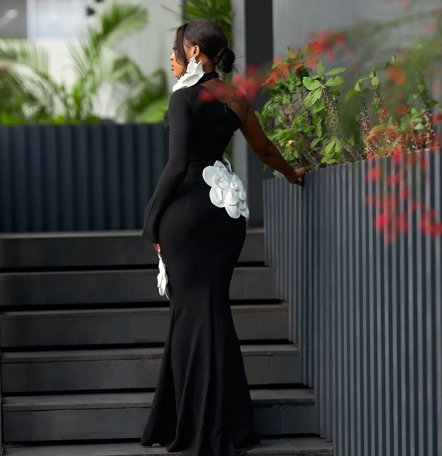 High Quality Women Sexy One Sleeve White Florals Bodycon Long Bandage Dress Fashion Nightclub Party Cocktail Outfit Vestido