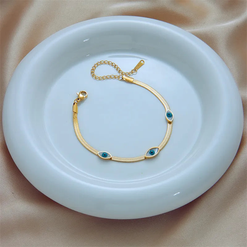 316L Stainless Steel Blue Eye Charm Bracelet for Women Rustproof Gold Color Girls Wrist Jewelry Party Wedding Gifts