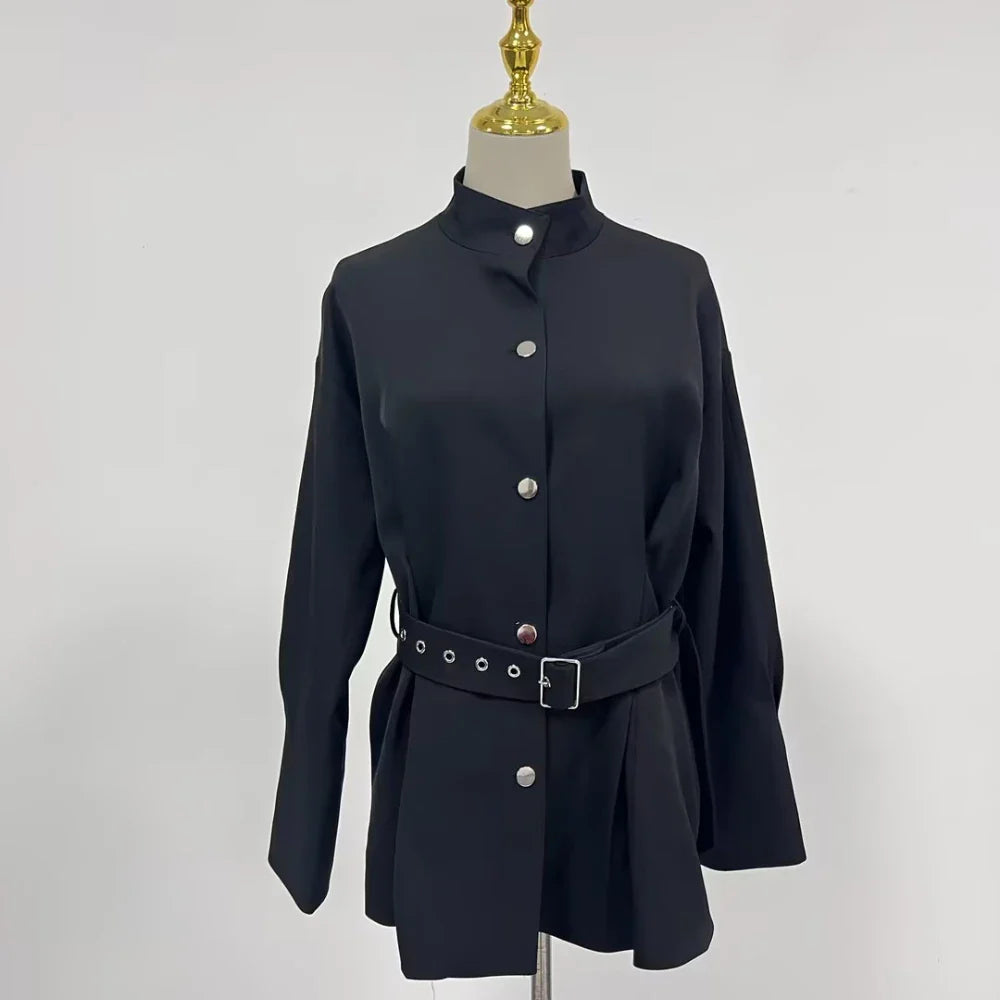 Solid Loose Spliced Single Breasted Fashion Jackets for Women Round Neck Long Sleeves Temperament Jacket Female New