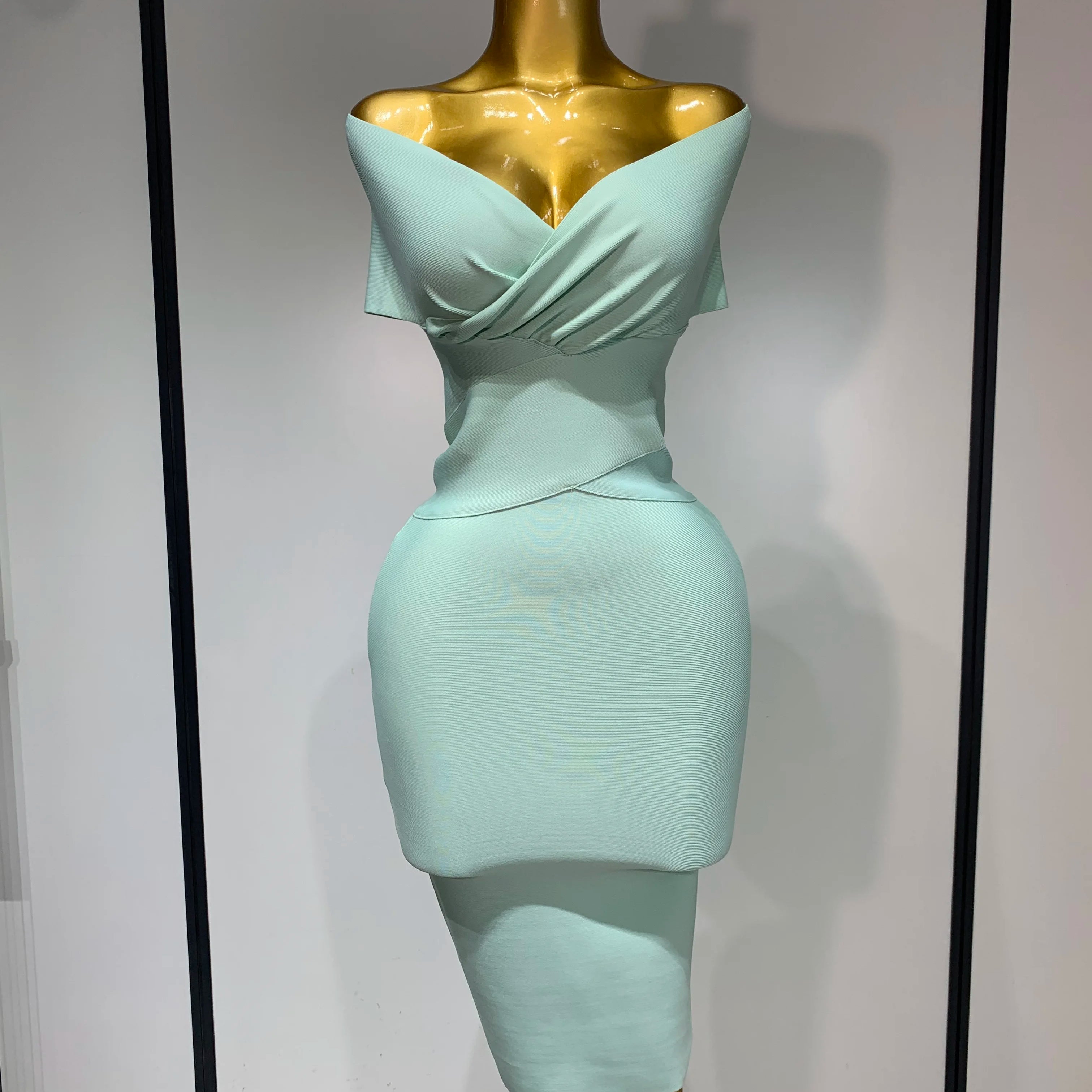 High Quality Women Bodycon Sexy Off The Shoulder Bandage Dress Club Dress Midi Celebrity Elegant Party Luxury Birthday Dress