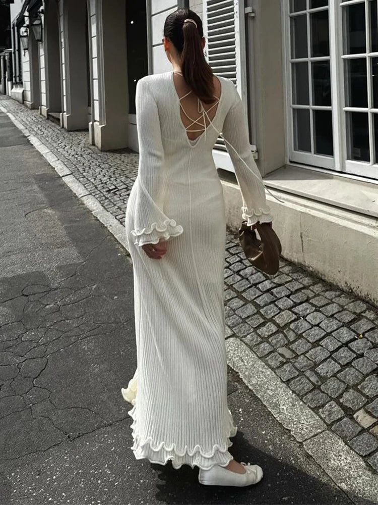 Elegant V Neck Denim Patchwork Knitted Long Dress Women Fashion Short Sleeved Buttons Bodycon Dresses Office Lady Pockets Robes