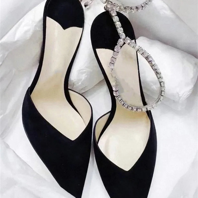 Luxury Rhinestones Chains Women Pumps Designer Sandals High Heels Summer Ankle Strap Party Shoes Star Style Wedding Prom Shoes