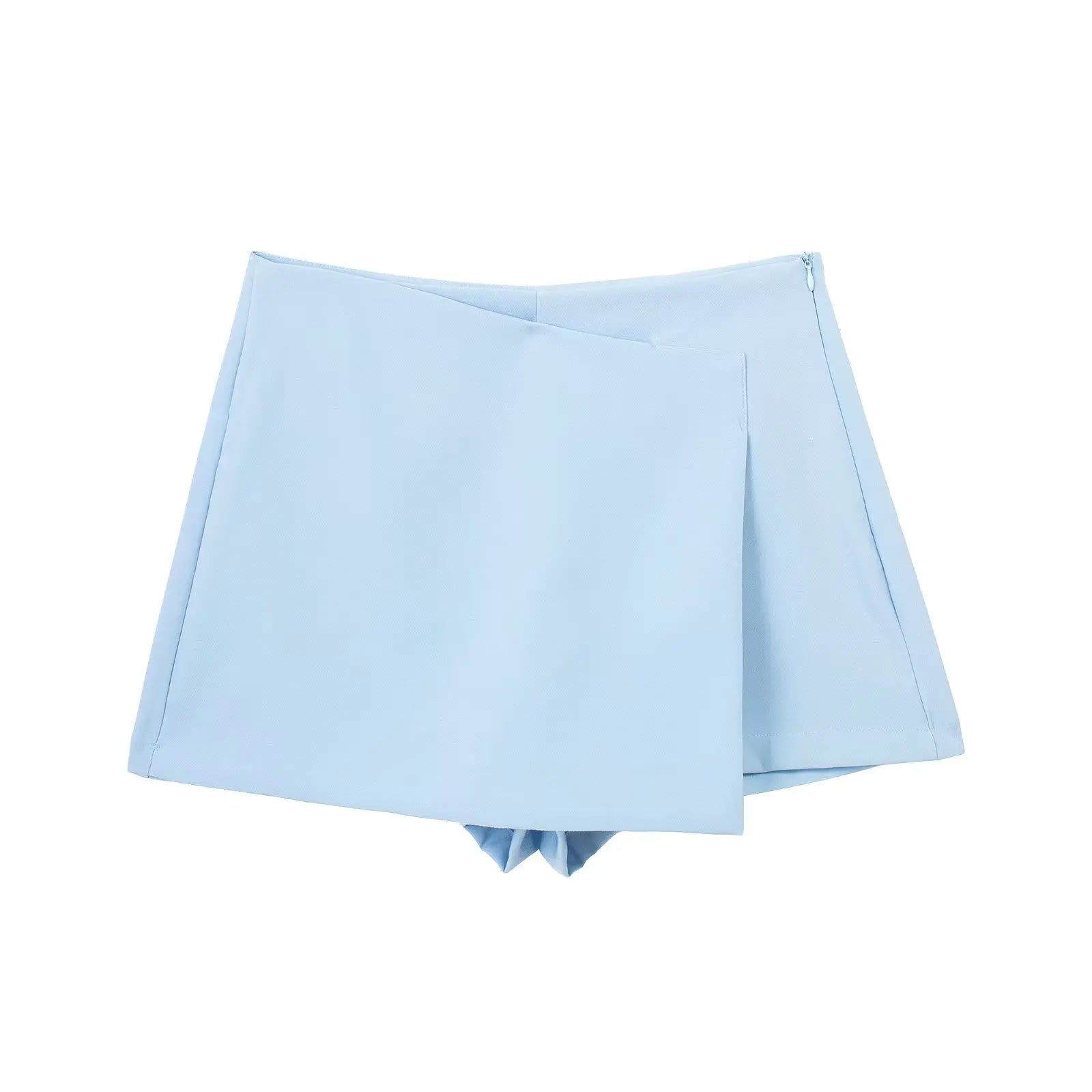TRAFZA Women New Fashion 2023 Summer Solid Shorts High Waist With Zipper For Women Clothing Casual Slim Streetwear light blue