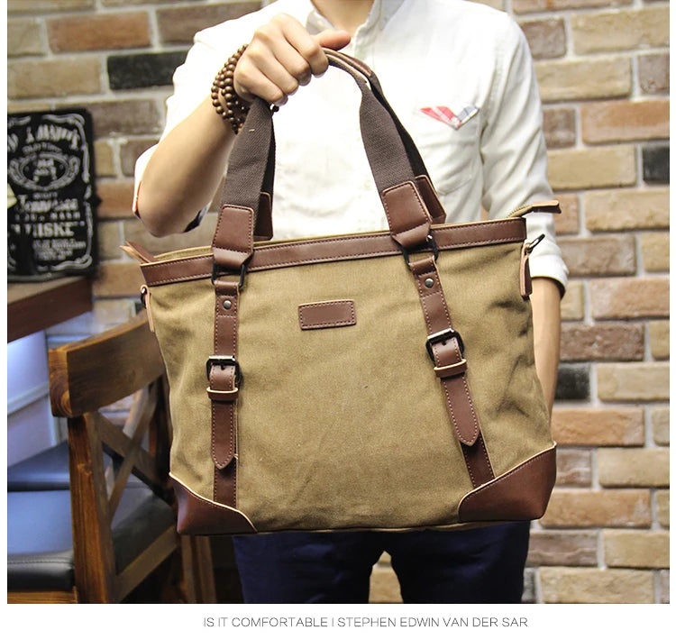 Khaki Casual Vintage Multifunction Soft Men's Canvas Travel Handbag Crossbody Shoulder Messenger Bag For Men khaki