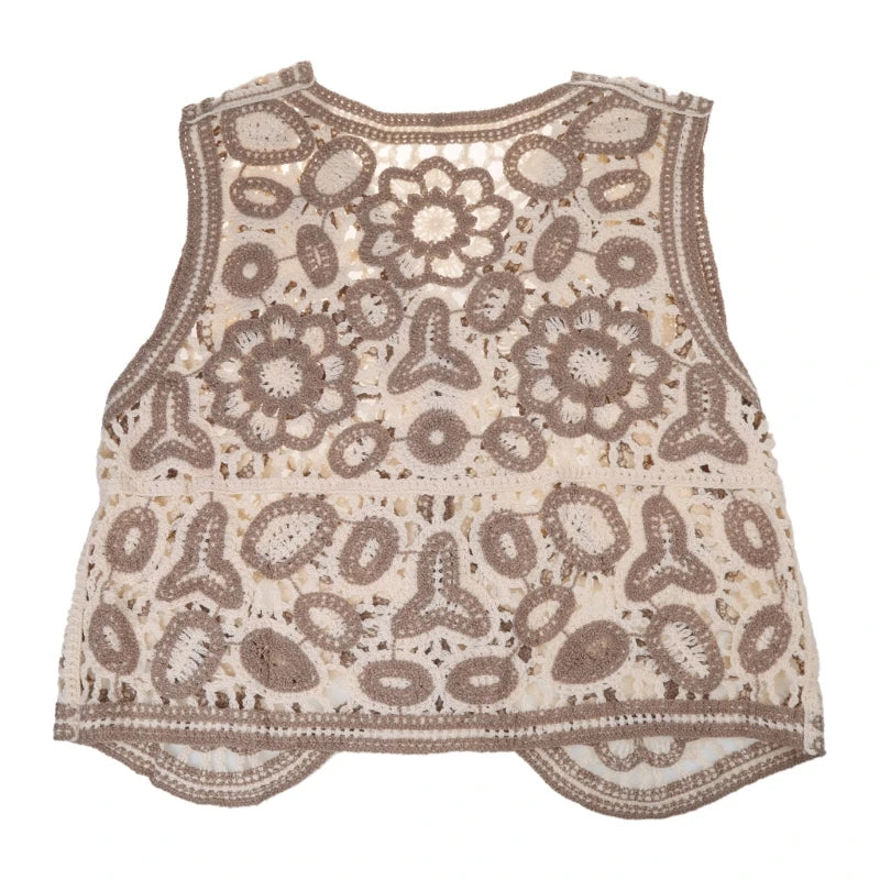Women Vintage Hollow Out Crochet Crop Vest Embroidery Floral Sleeveless for Jack P8DB