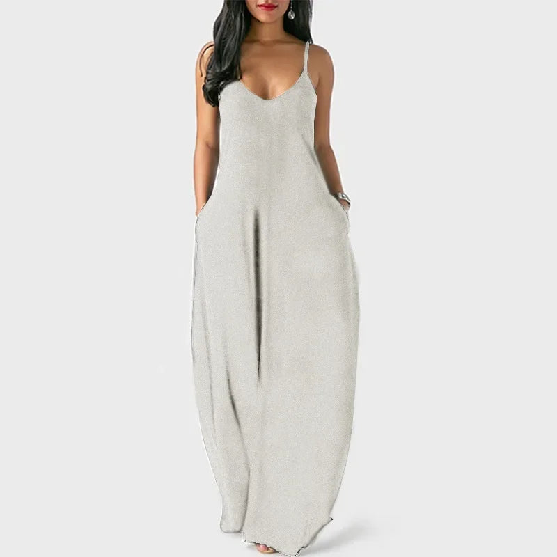 European and American Women's Cross border Summer New Product Solid Color Sexy Deep V Sling Dress GRAY