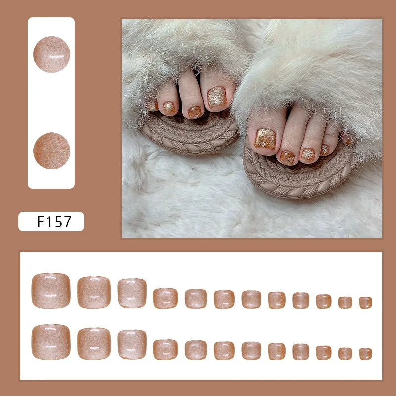 24pcs Summer Color False Toenails Purple Pink Sweet Korean Fake Toe Nails Wearable Detachable Square Head Press on Toenails