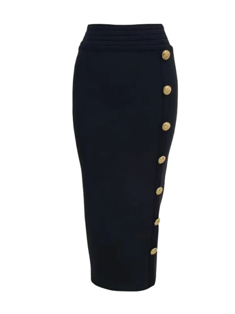 Arrival Women Button Black Blue Red Bodycon Bandage Skirt Designer High Waist High Street Party Club Pencil Skirt 75cm