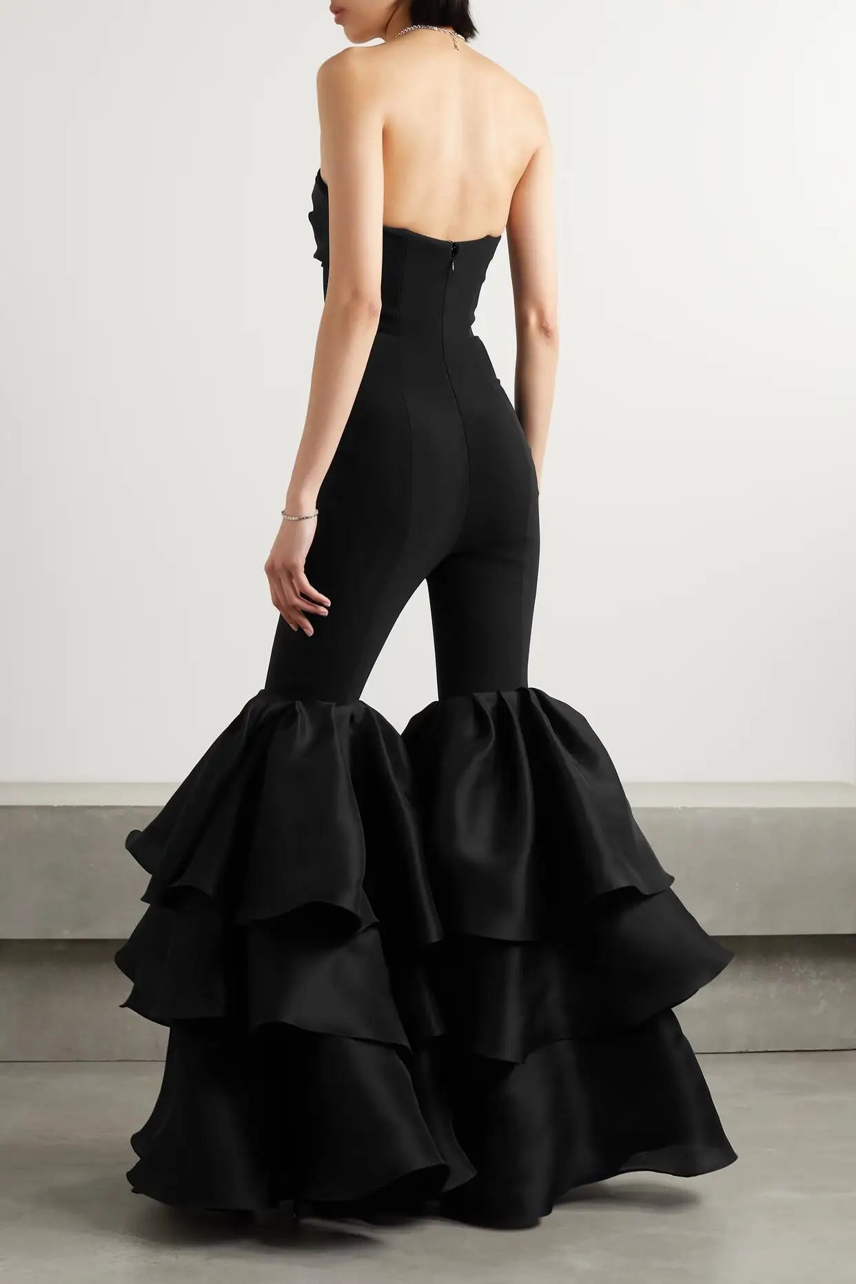New Arrival Stylish Flare Pants Strapless Black Bandage Jumpsuit Woman Fashion Party Outfit Nightclub Performance Costume