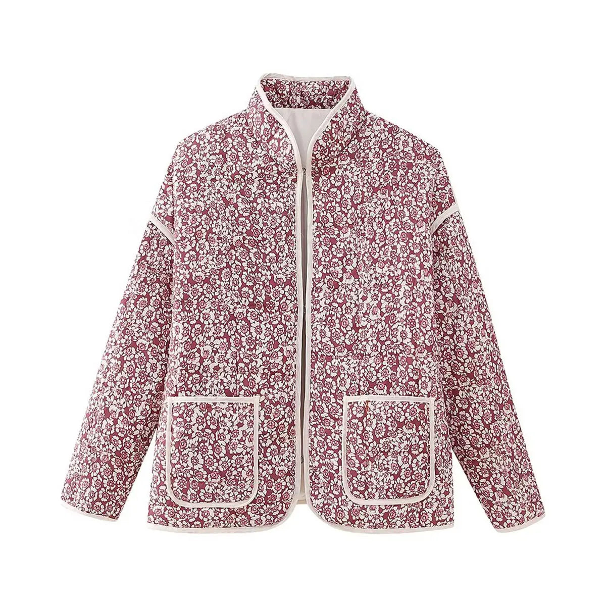 TRAFZA Women's Flower Print Coat Quilted Reversible Long Sleeve Open Front Two In One Jackets Autumn Vintage Streetwear print coat 5