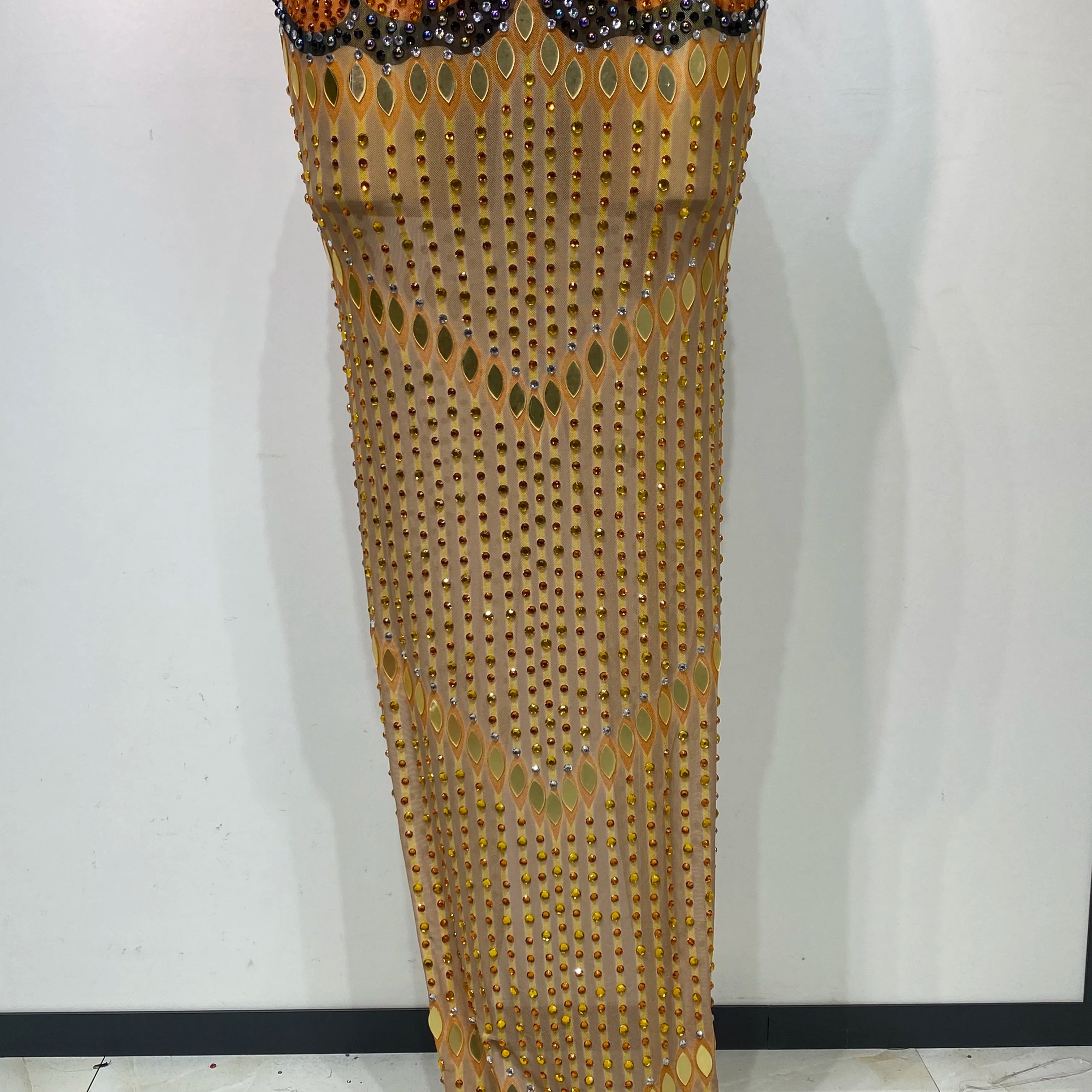 Luxury Rhinestones Mesh Long Dress 2025 Elegant Sexy Sleeveless Birthday Evening Party Gown Performance Singer Stage Outfit