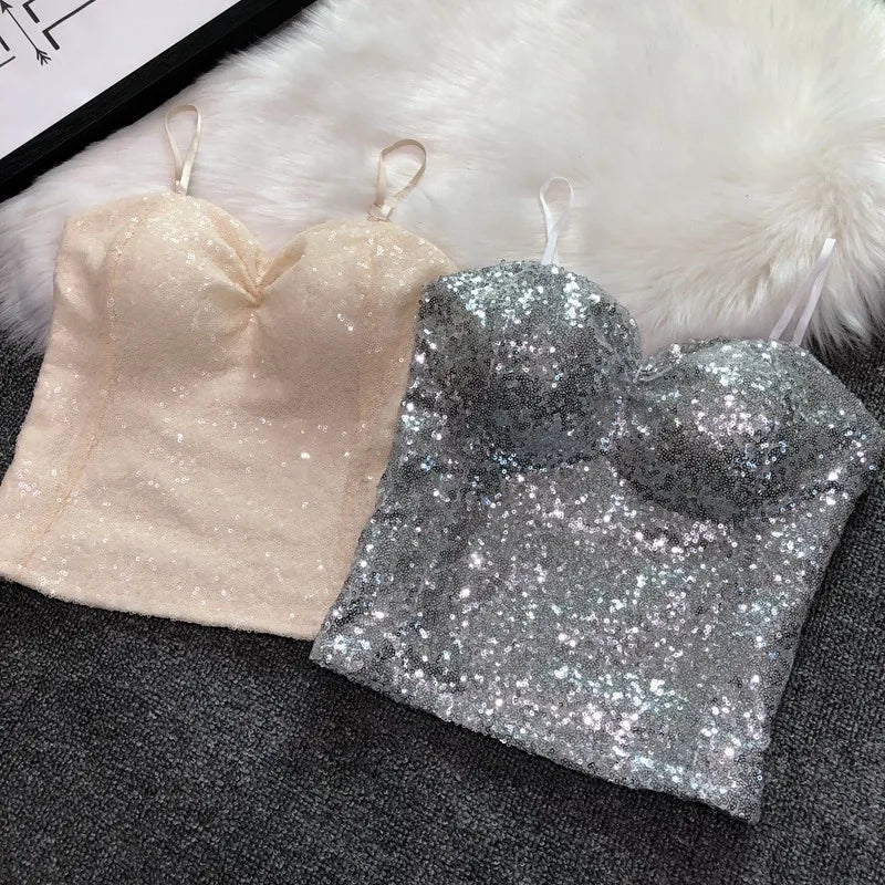 Women's Fashion Sexy Women Nick Sparkling Sequins Vest Harness At Night Binder Chest