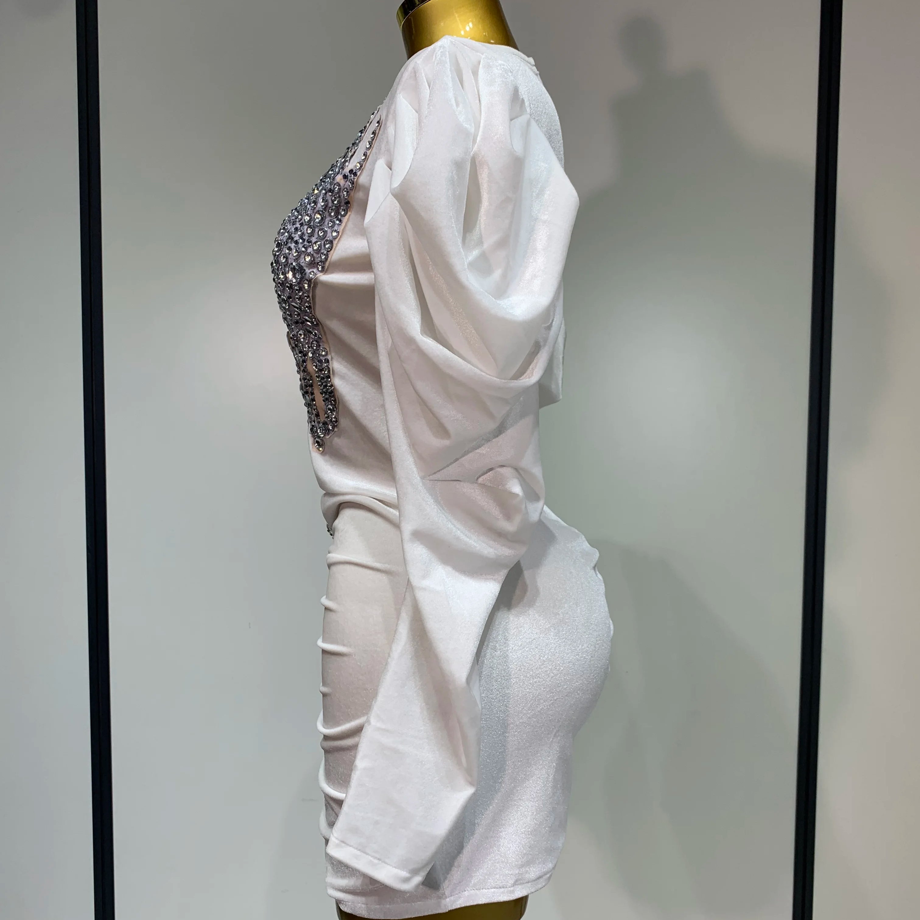 Sparkly Crystals Sexy Mesh Velvet Mini Dress 2025 Women White Elegant Evening Party Luxury Birthday Nightclub Stage Costume