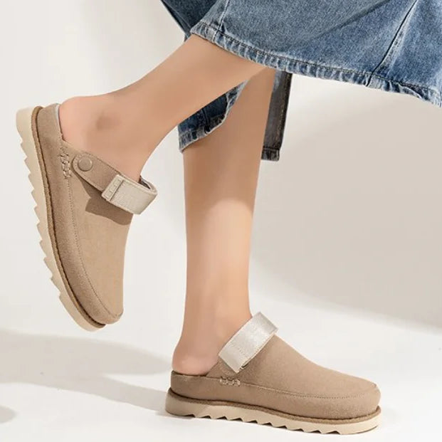 Fashion New Women's Suede Mules Slippers Women Clogs Cork Insole Sandals with Arch Support Outdoor Beach Slides Home Shoes Beige