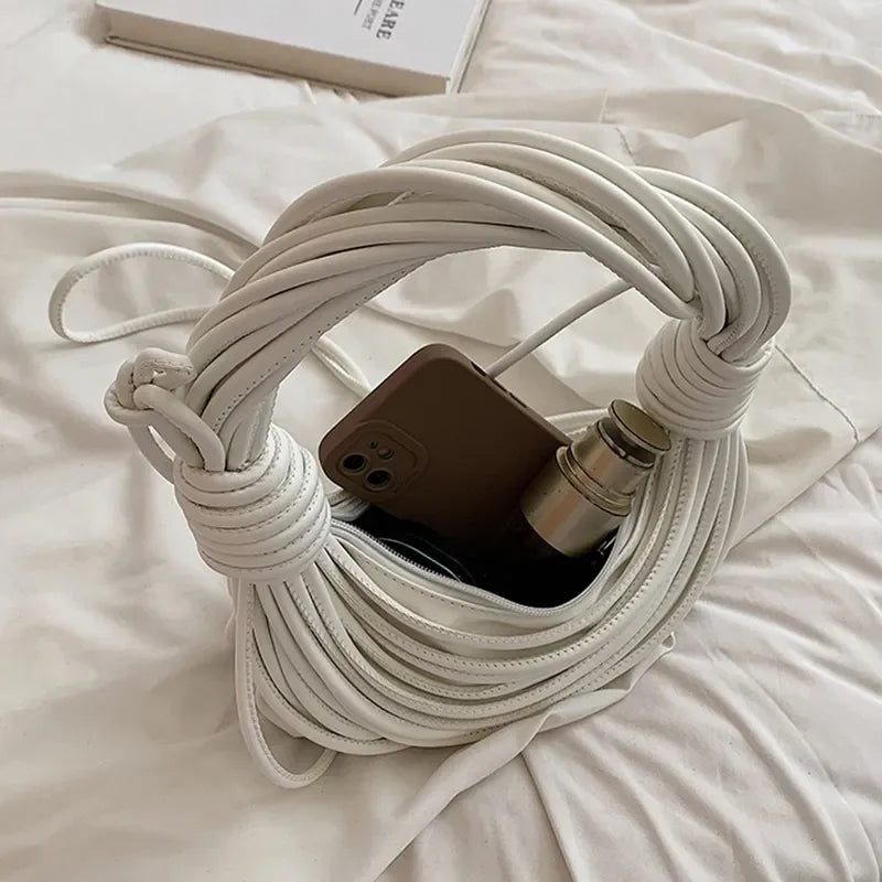 Luxury Women Handbags Designer Brand Handwoven Noodle Bag Rope Knotted Pulled Hobo Half-Moon Bag Green White Evening Clutch